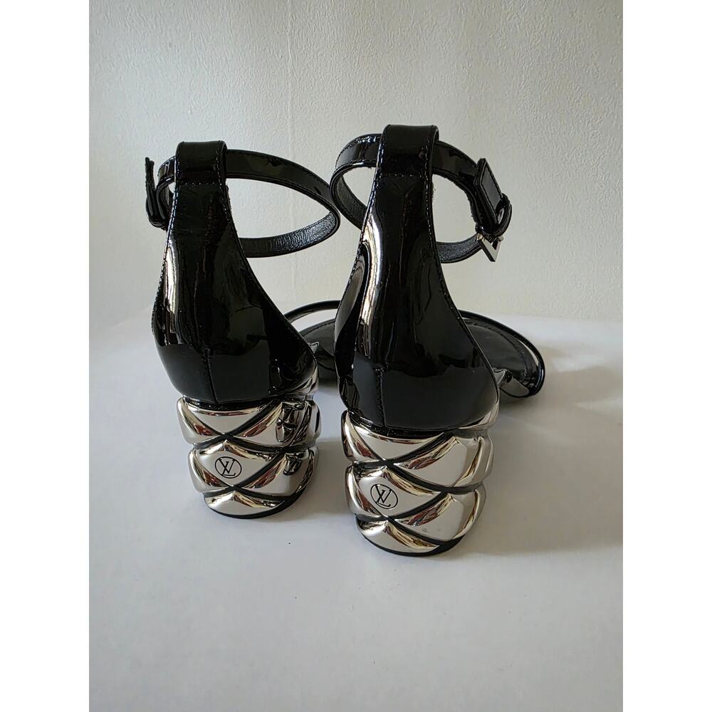 Louis Vuitton Black Patent Leather Silver-tone Sandals 36 sz - Picture 13 of 16